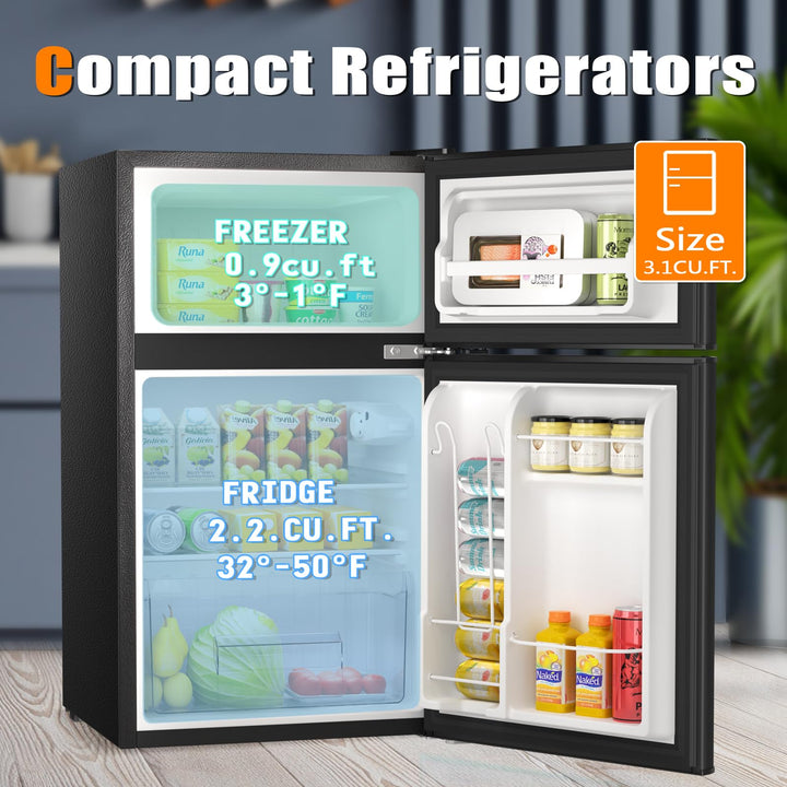 Kismile Mini Fridge 3.1Cu.Ft Compact Refrigerator 2-Doors Freezer Low Noise Defrost Storage of Beverages Vegetables Fruits Kitchen Living Room Office Dormitory Green - Kismile