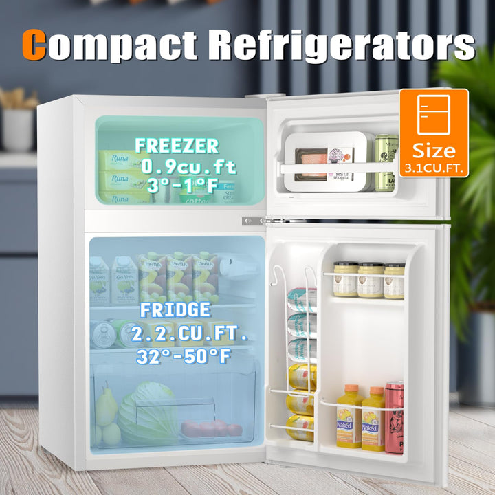 Kismile Mini Fridge 3.1Cu.Ft Compact Refrigerator 2-Doors Freezer Low Noise Defrost Storage of Beverages Vegetables Fruits Kitchen Living Room Office Dormitory Green - Kismile