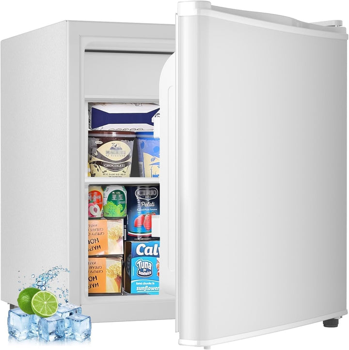 Kismile Mini Fridge with Freezer, 1.6 Cu.ft Mini Refrigerators with Removable Shelves, Adjustable Thermostat, Reversible Single Door, Small Refrigerator for Bedroom/Office/Home - Kismile