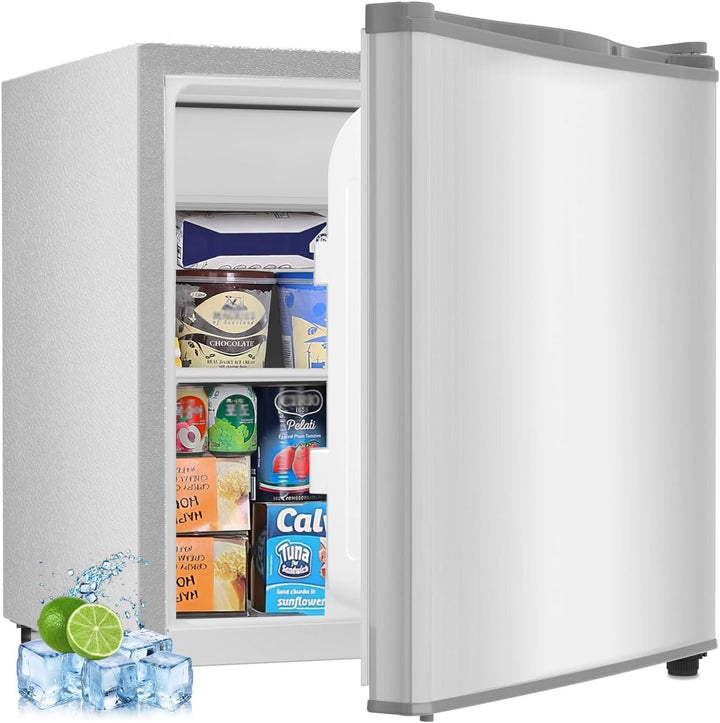 Kismile Mini Fridge with Freezer, 1.6 Cu.ft Mini Refrigerators with Removable Shelves, Adjustable Thermostat, Reversible Single Door, Small Refrigerator for Bedroom/Office/Home - Kismile