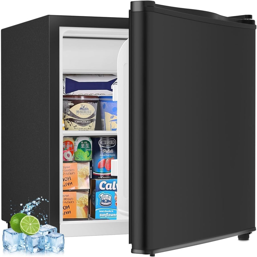 Kismile Mini Fridge with Freezer, 1.6 Cu.ft Mini Refrigerators with Removable Shelves, Adjustable Thermostat, Reversible Single Door, Small Refrigerator for Bedroom/Office/Home - Kismile