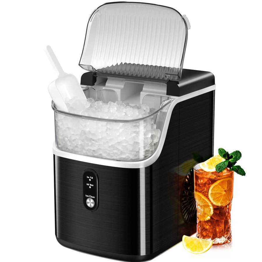Kismile Nugget Countertop Ice Maker with Soft Chewable Pellet Ice, Pebble Portable Ice Machine, 36Lbs/24H, Self-Cleaning, Sonic Ice Maker, One Button Operation, for Kitchen,Office Stainless Steel Black - Kismile