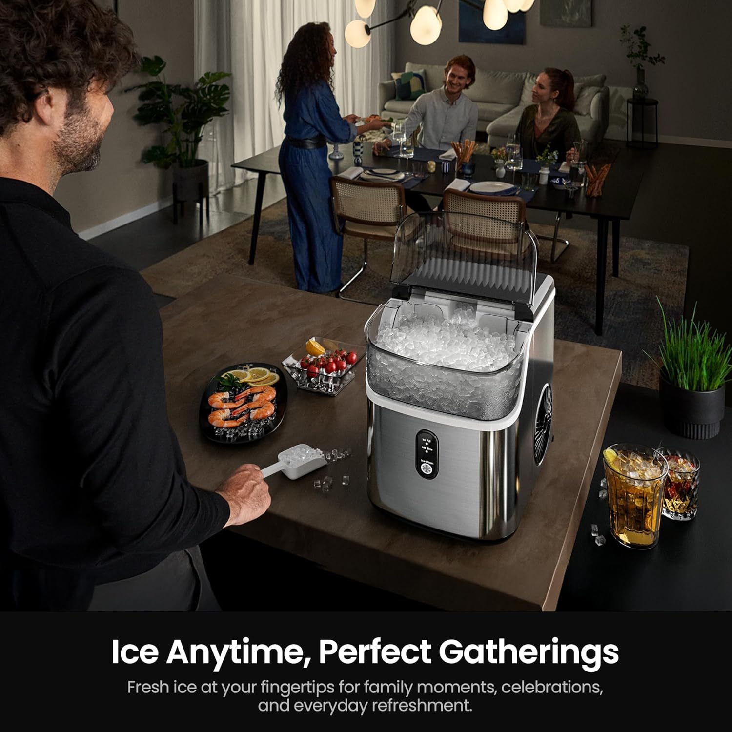 Kismile Nugget Ice Maker Countertop – Soft Chewable Pebble Ice, 33