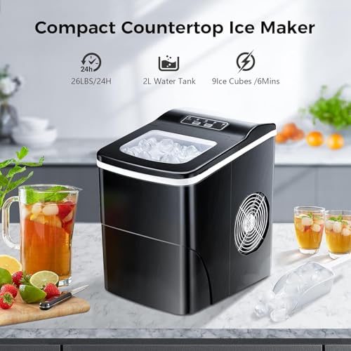 KISMILE Portable Countertop Ice Maker,9 Cubes Ready in 6 - 8 Minutes,Comact Ice Maker Machine with Scoop and Basket - Kismile