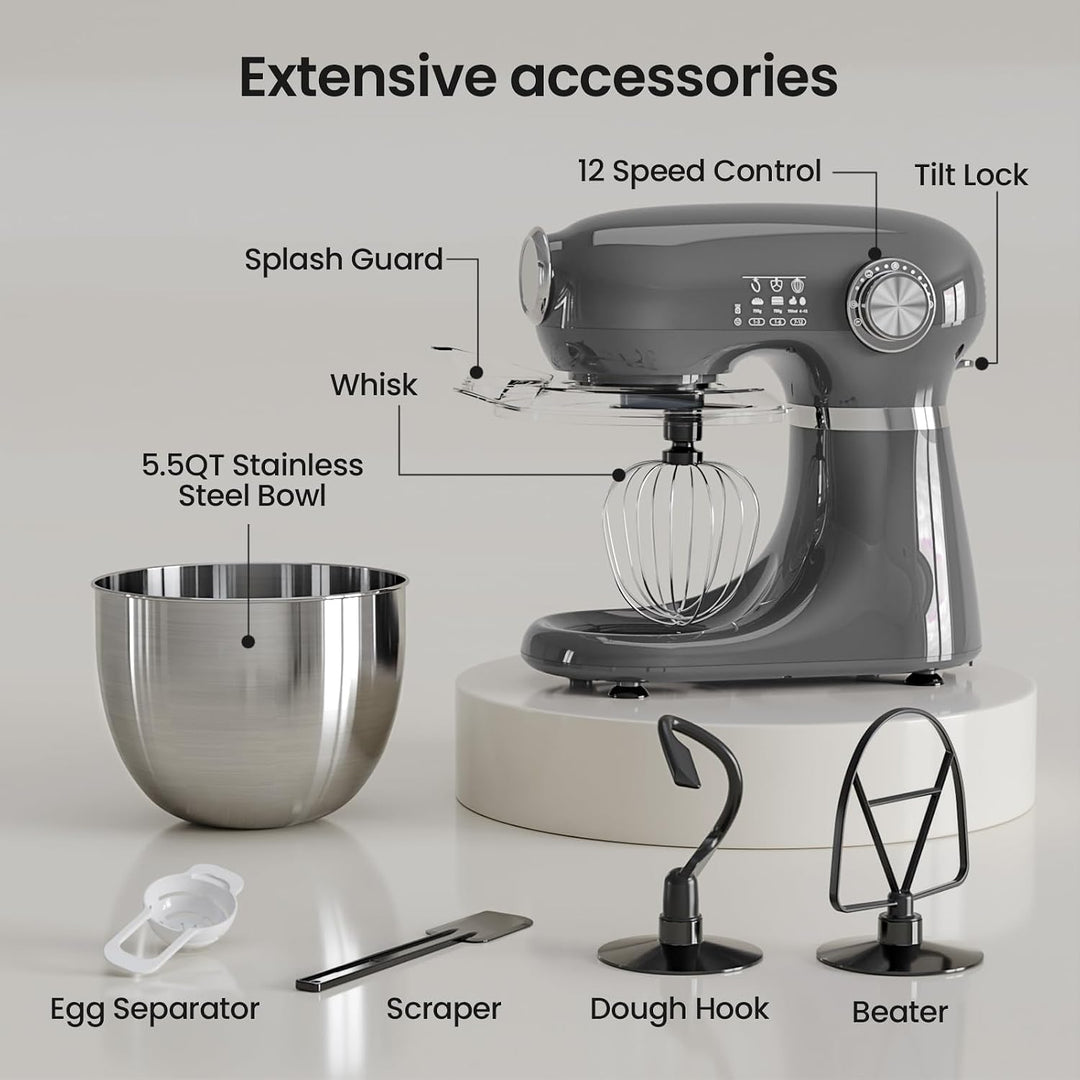 Kismile Stand Mixer, 5.5-Quart Electric Mixer with 12 Speeds CF3715 - Kismile
