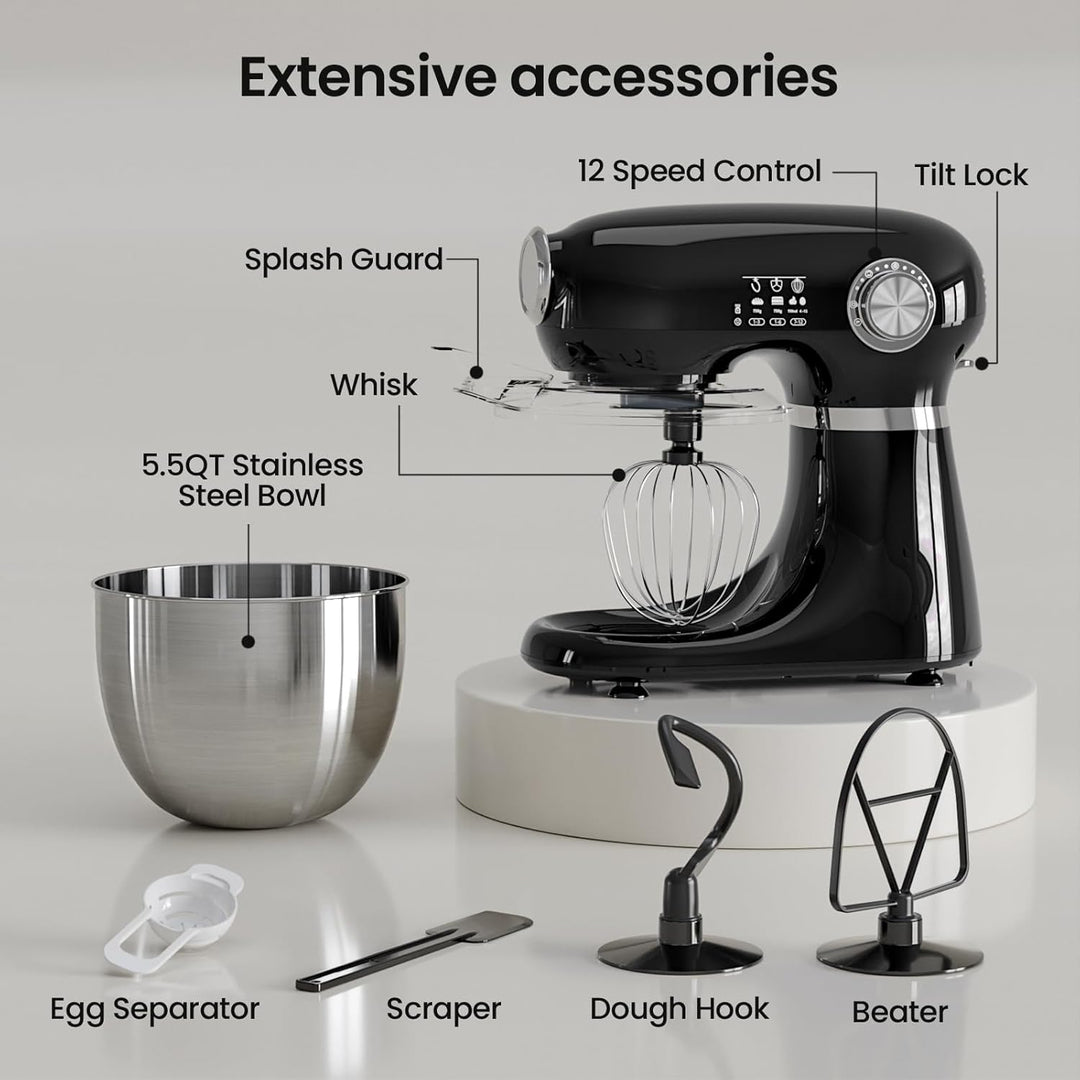 Kismile Stand Mixer, 5.5 - Quart Electric Mixer with 12 Speeds CF3715 - Kismile