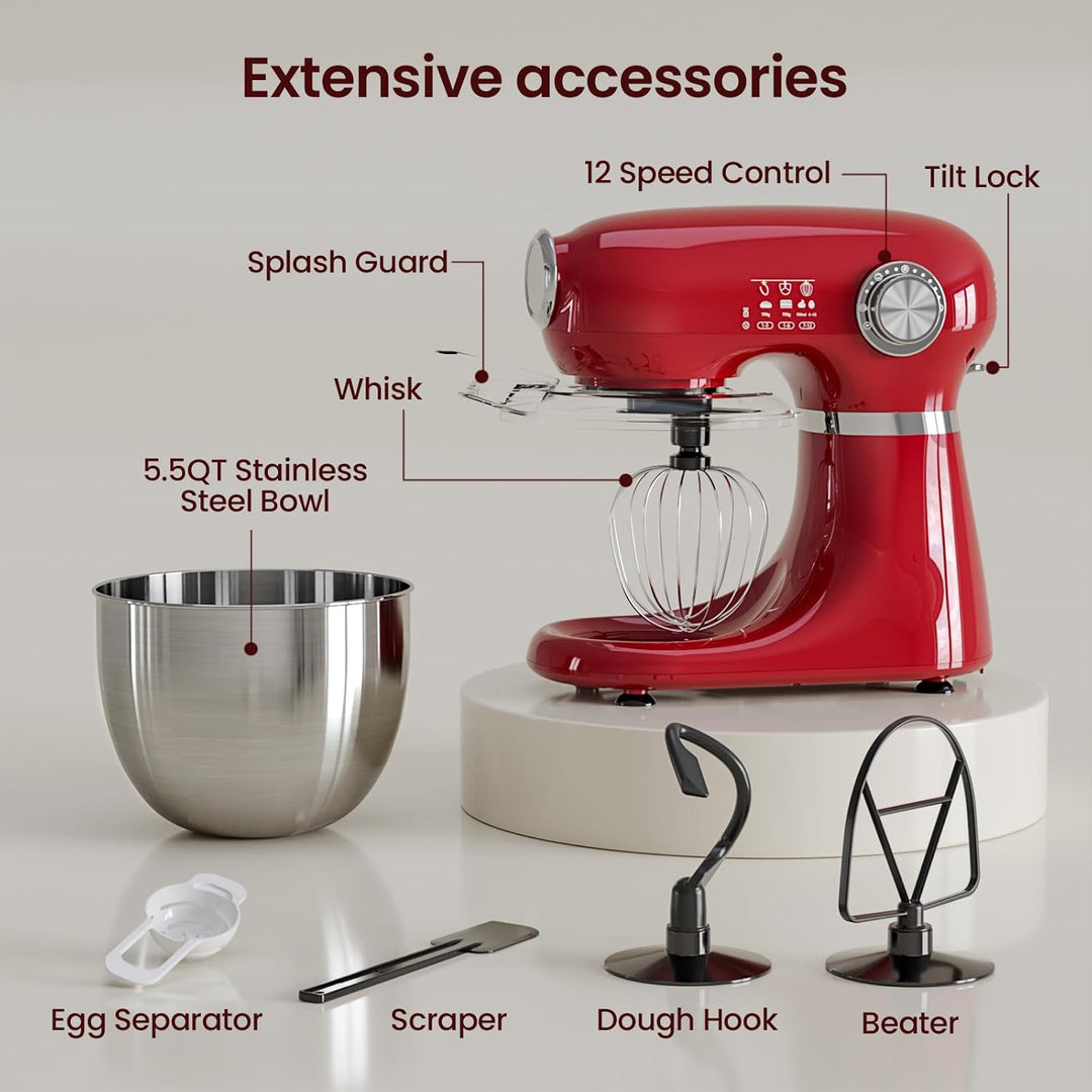 Kismile Stand Mixer, 5.5 - Quart Electric Mixer with 12 Speeds CF3715 - Kismile