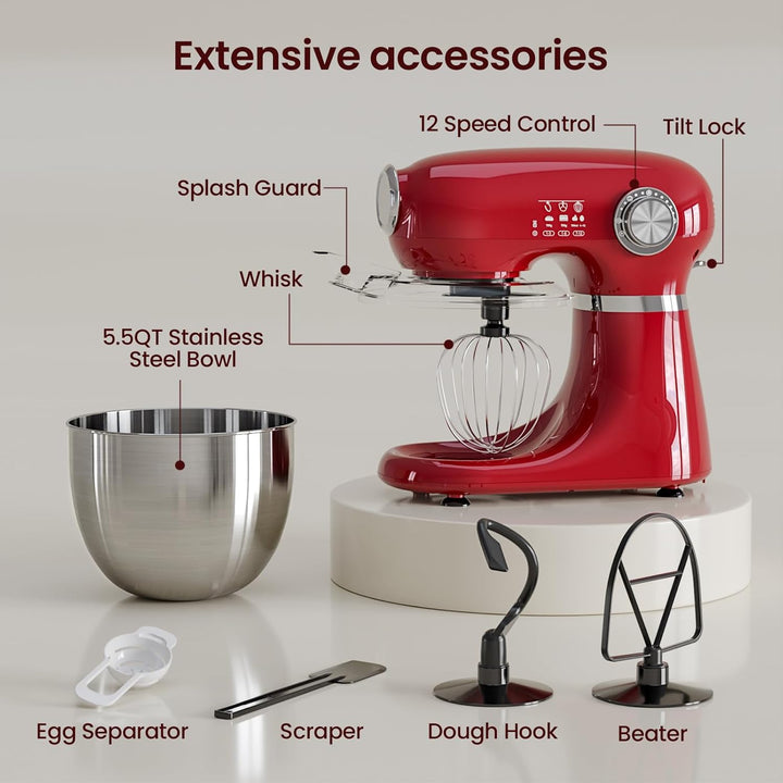 Kismile Stand Mixer, 5.5 - Quart Electric Mixer with 12 Speeds CF3715 - Kismile