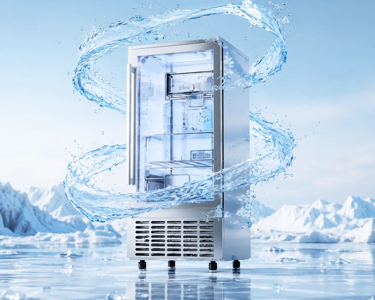 Kismile Z5830N nugget ice machine with self-cleaning function and water cleaning effect