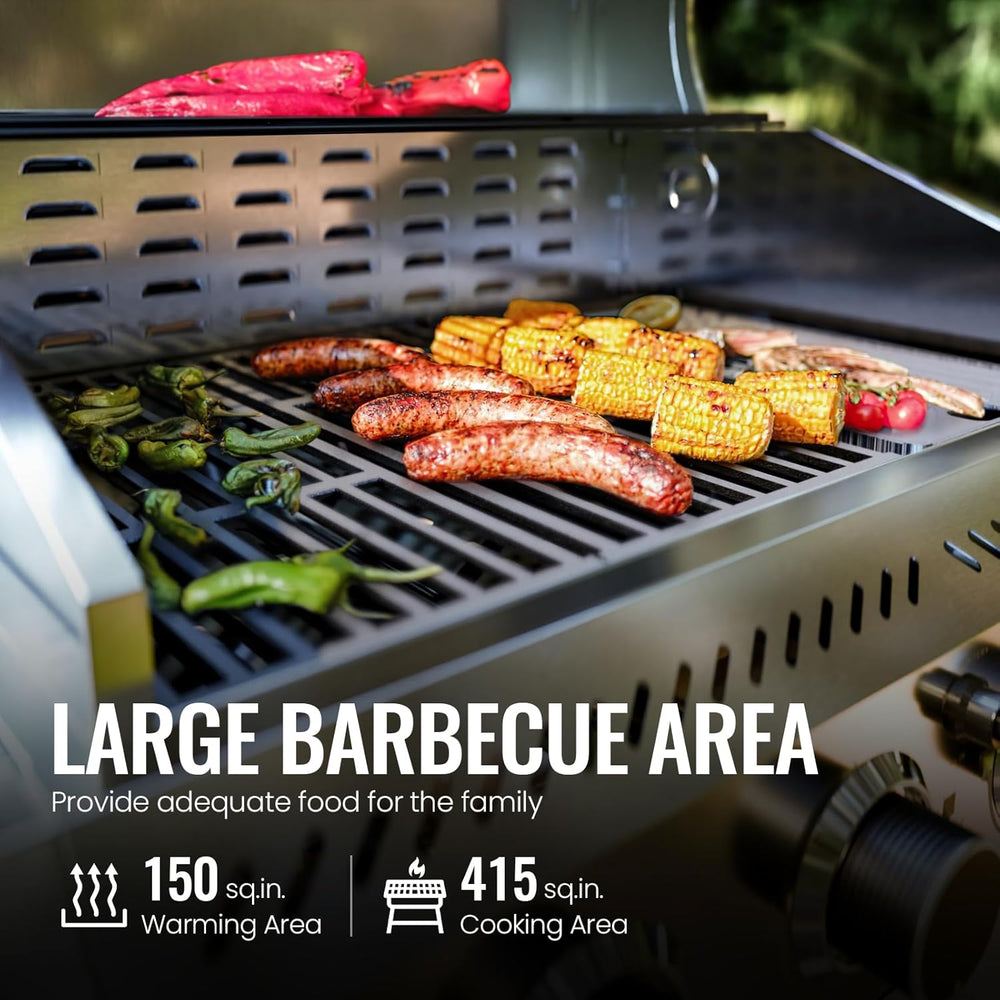 4-Burner BBQ Propane Gas Grill, 42,000 BTU Stainless Steel Barbecue Propane Grill with Side Burner 