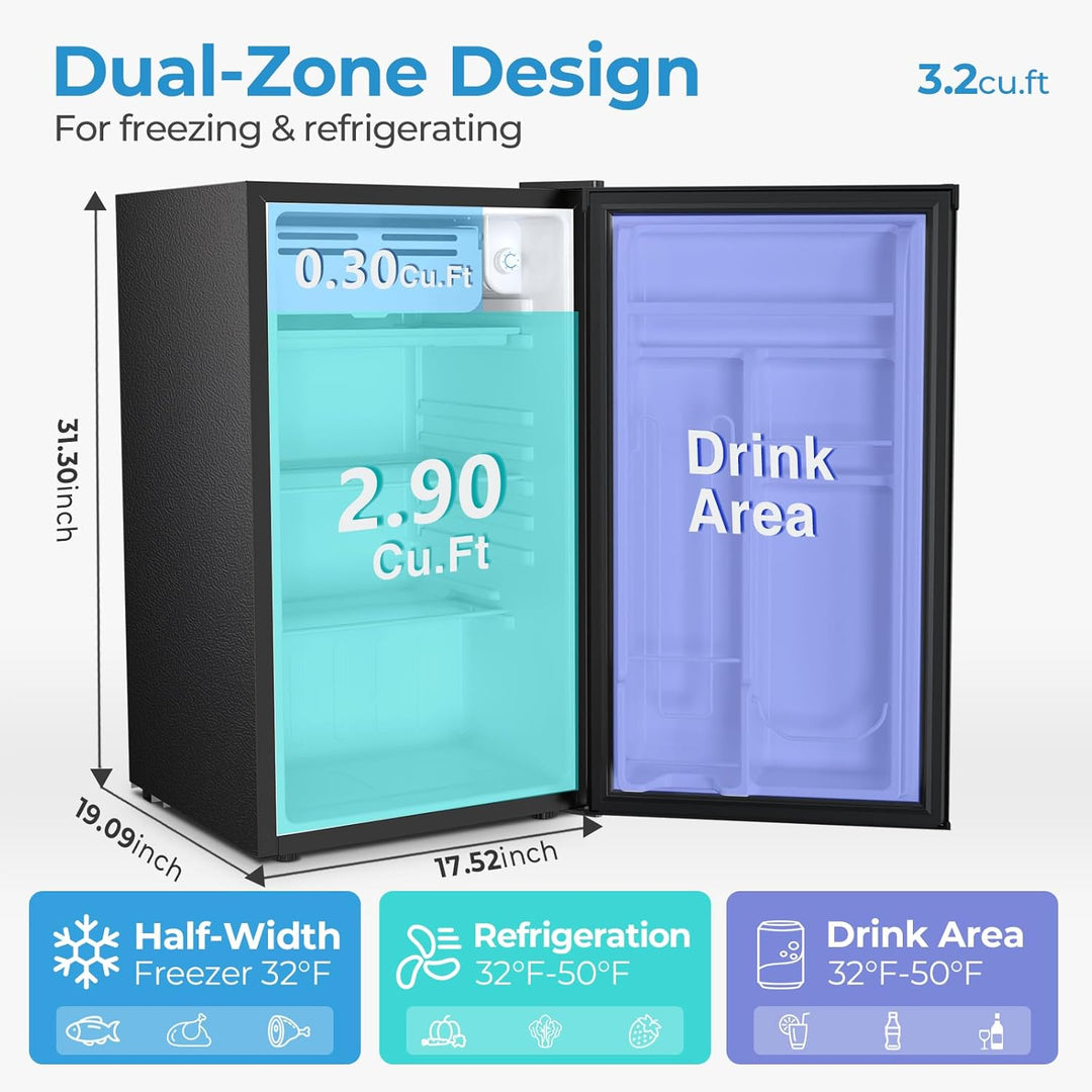 Mini Compact Refrigerator with Freezer, 2.6 Cu.Ft 58070RRE0 - Kismile