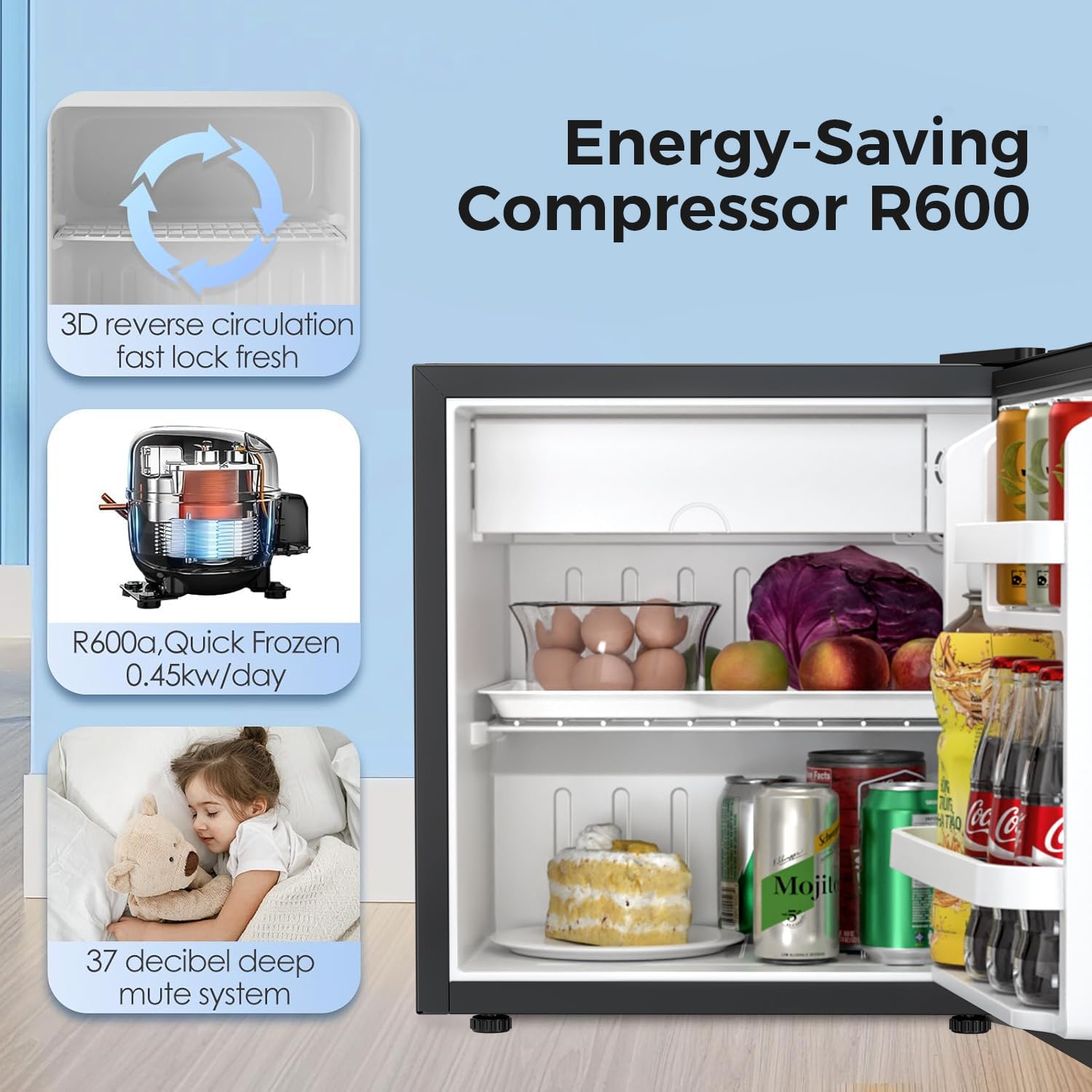 Mini Fridge with Freezer, Rated 1.6 cu. ft 58046RRE0 - Kismile