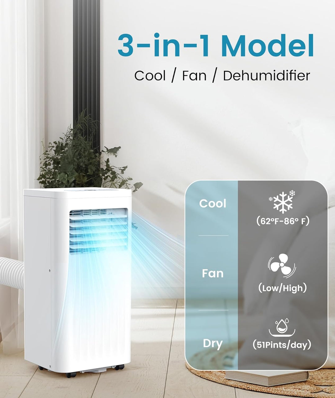 portable Air Conditioner, 10000 BTU Air Conditioner with Cooling, Fan, Dehumidifier, Sleep Mode, ≤55 db, Cooling up to 450 Sq. Ft. with 24H Timer - Kismile