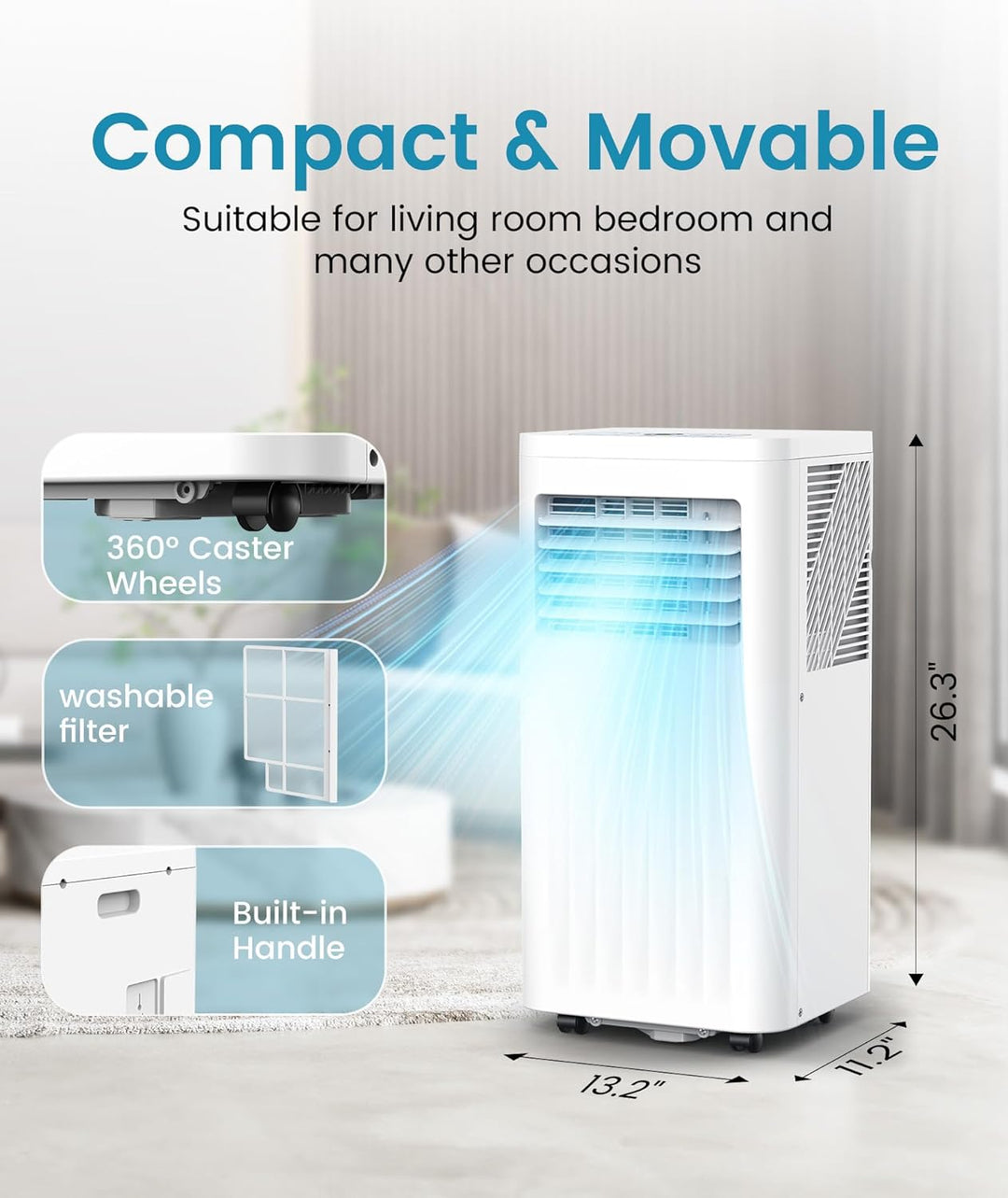 portable Air Conditioner, 10000 BTU Air Conditioner with Cooling, Fan, Dehumidifier, Sleep Mode, ≤55 db, Cooling up to 450 Sq. Ft. with 24H Timer - Kismile