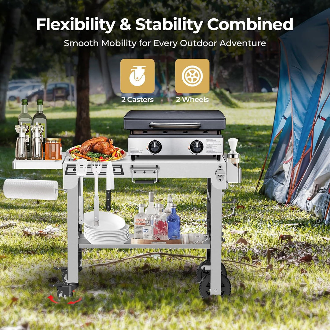 Portable Folding Grill Prep Table with Wheels, Stainless Steel BBQ Grill Stand for Camping, Tailgating and Outdoor Cooking T0130SA - Kismile