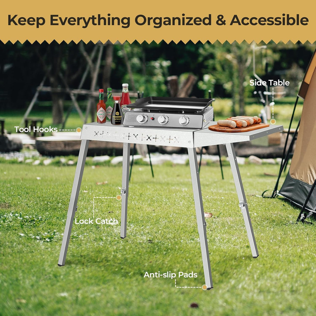 Portable Grill Prep Table with Adjustable and Folding Legs, 304 Stainless Steel BBQ Grill Stand for Tabletop Griddle and Pizza Oven T0124SA - Kismile