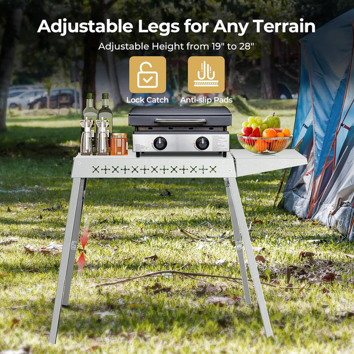 Portable Grill Prep Table with Adjustable and Folding Legs, 304 Stainless Steel BBQ Grill Stand for Tabletop Griddle and Pizza Oven T0124SA - Kismile