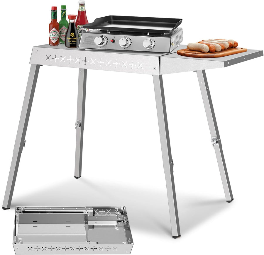 Portable Grill Prep Table with Adjustable and Folding Legs, 304 Stainless Steel BBQ Grill Stand for Tabletop Griddle and Pizza Oven T0124SA - Kismile