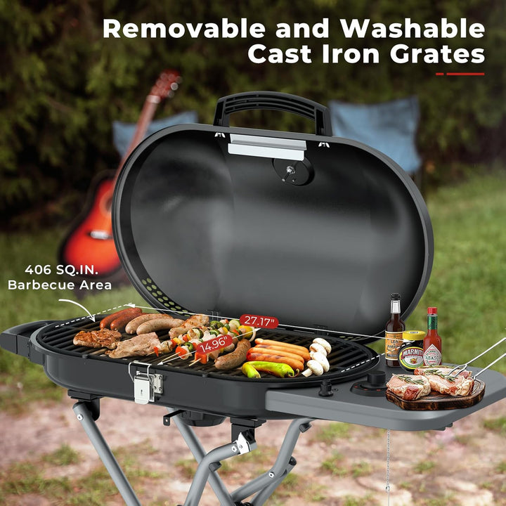 Portable Propane Gas Grill, 15000BTUS,BBQ Gas Grill with 348 SQ Inch Large Cooking Areas, Sturdy Quick - Fold Legs, Portable & Foldable Gas Grill for Outdoor Camping/Tailgating/Picnic - Kismile