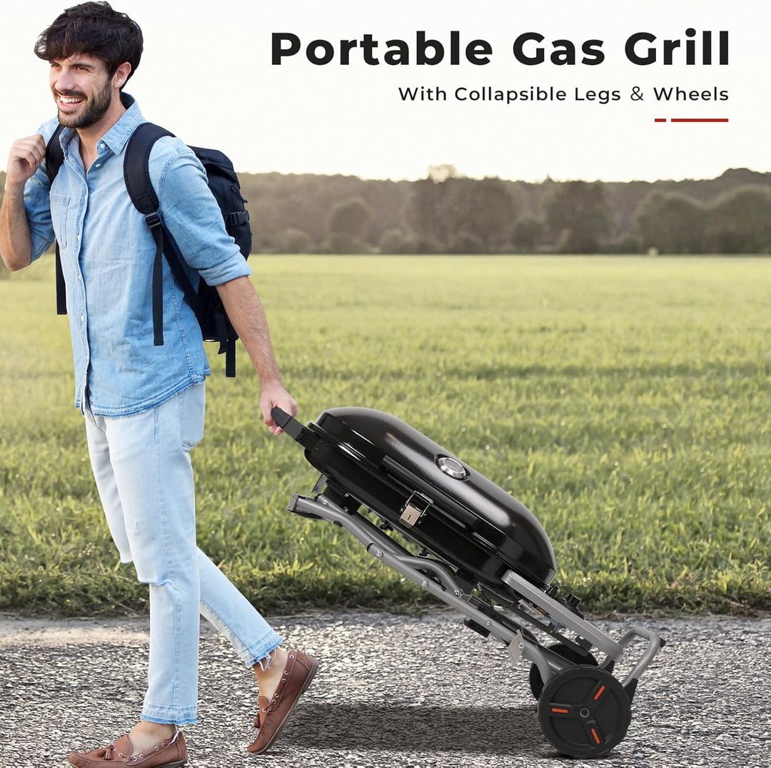 Portable Propane Gas Grill, 15000BTUS,BBQ Gas Grill with 348 SQ Inch Large Cooking Areas, Sturdy Quick - Fold Legs, Portable & Foldable Gas Grill for Outdoor Camping/Tailgating/Picnic - Kismile