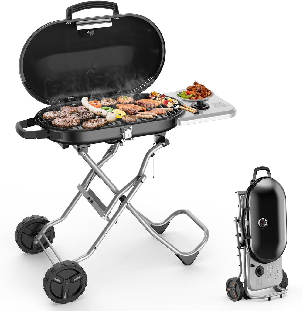 Portable Propane Gas Grill, 15000BTUS,BBQ Gas Grill with 348 SQ Inch Large Cooking Areas, Sturdy Quick - Fold Legs, Portable & Foldable Gas Grill for Outdoor Camping/Tailgating/Picnic, Black - Kismile