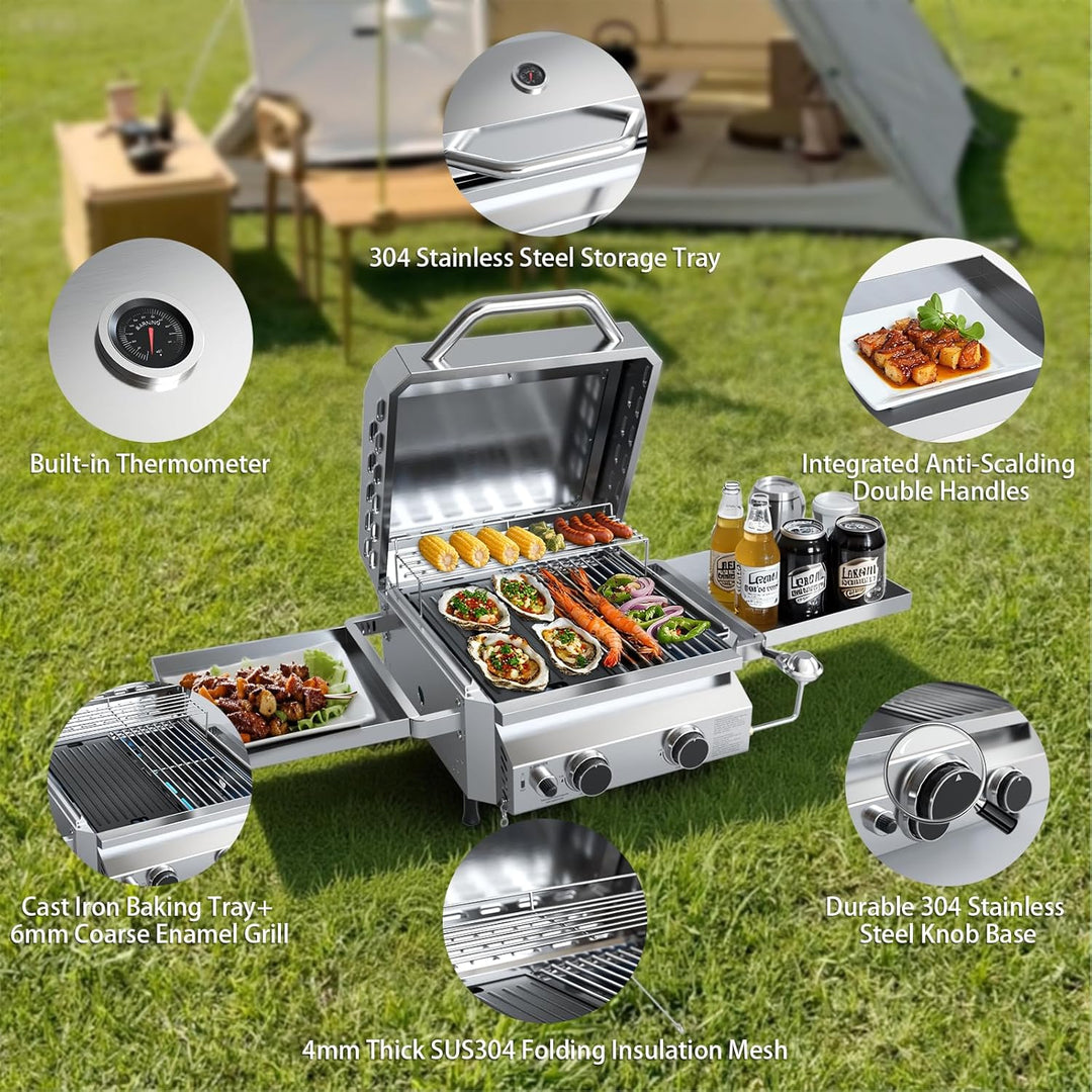 Stainless Steel Portable Tabletop Gas Grill 01120GDB0 - Kismile