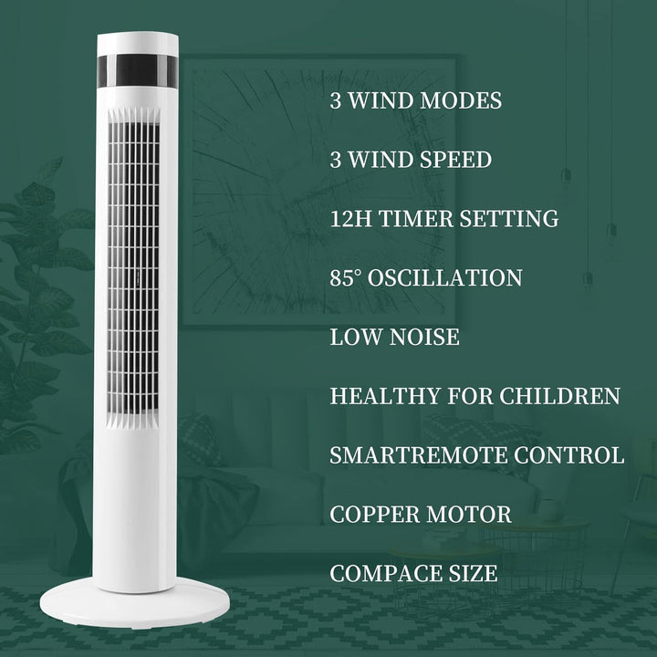 Tower Fan Portable Electric Oscillating Fan Quiet Cooling Remote Control Standing Bladeless Floor Fans 3 Speeds Wind Modes Timer - Kismile