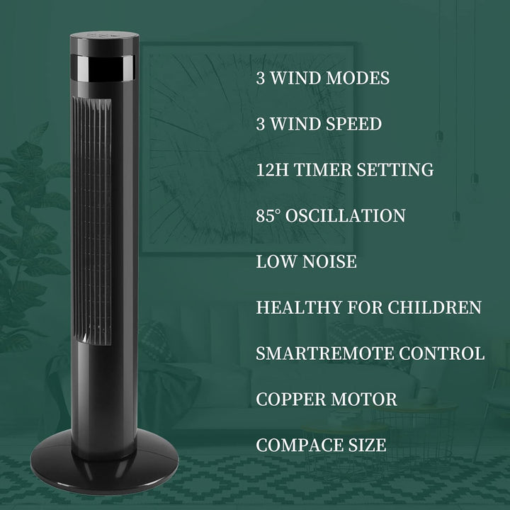 Tower Fan Portable Electric Oscillating Fan Quiet Cooling Remote Control Standing Bladeless Floor Fans 3 Speeds Wind Modes Timer - Kismile