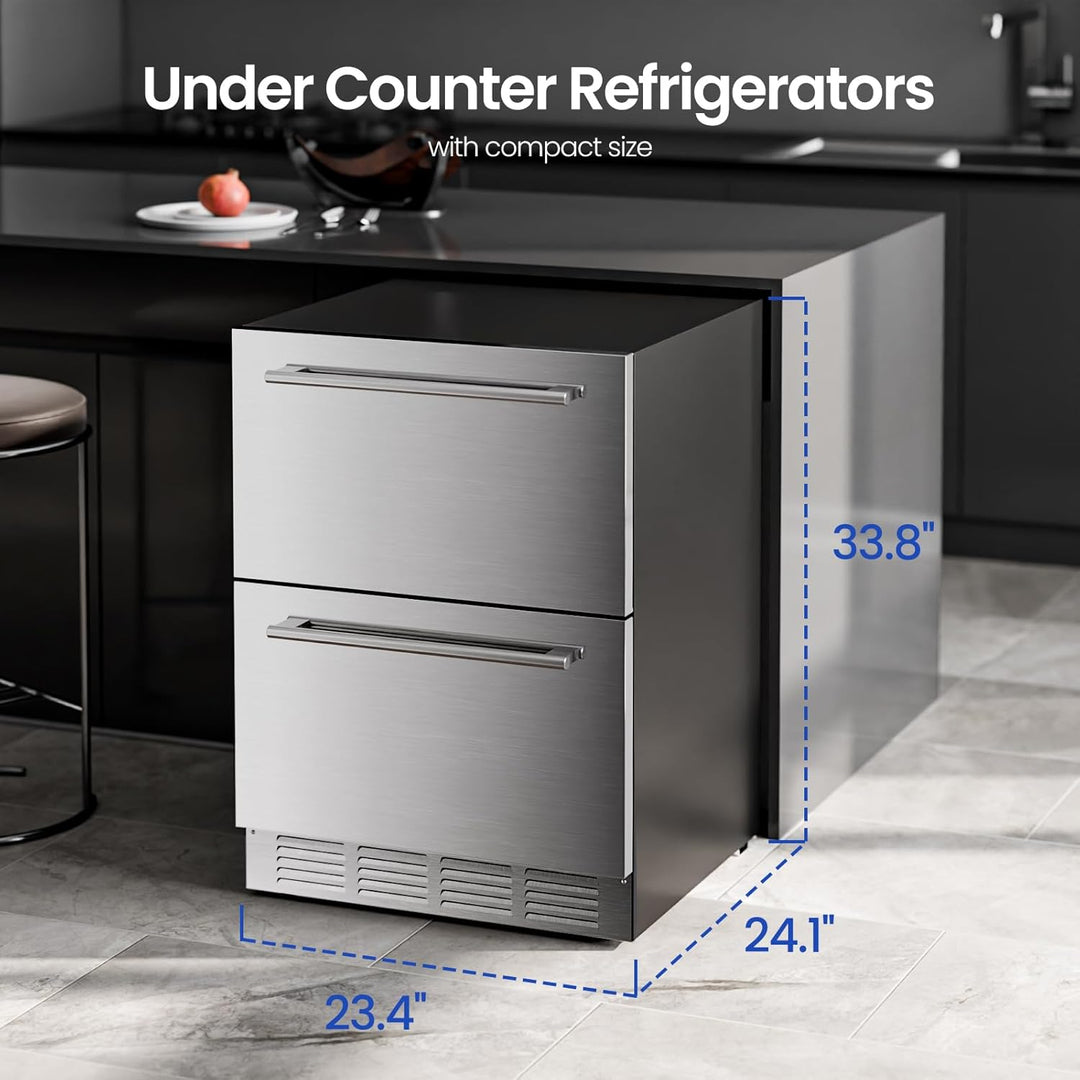 Under Counter Refrigerator, 24 Inch Double Drawer Beverage Fridge - Kismile