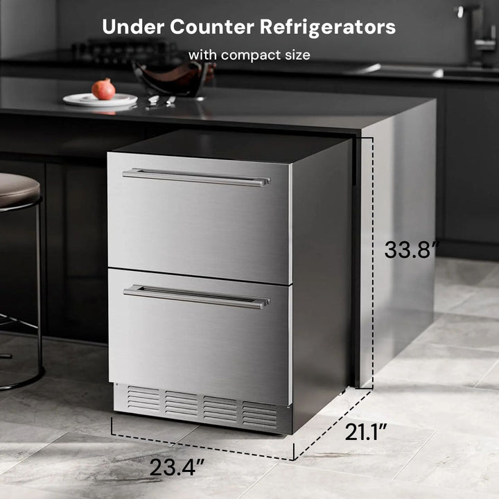 Under Counter Refrigerator, 24 Inch Double Drawer Beverage Fridge F58145 - Kismile