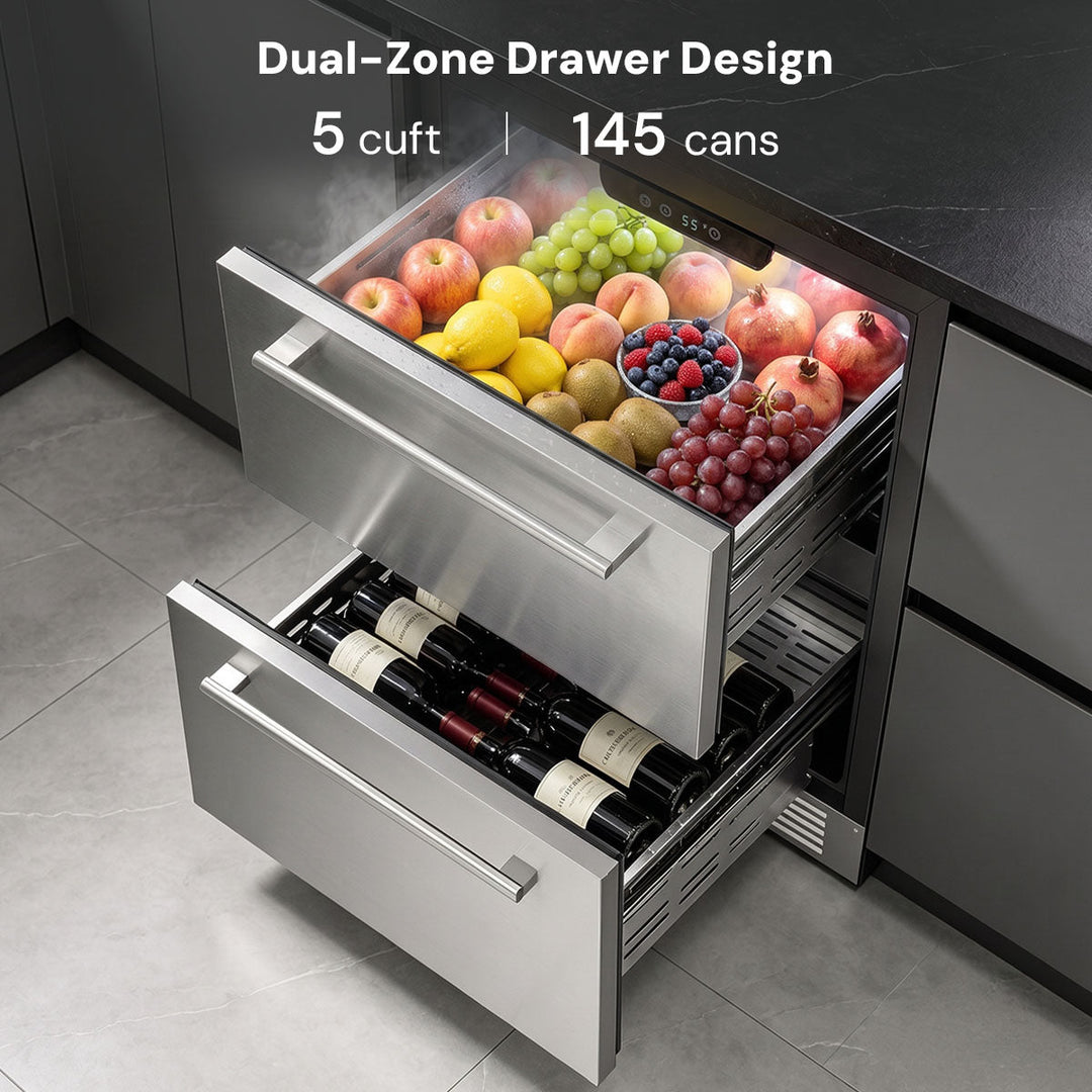 Under Counter Refrigerator, 24 Inch Double Drawer Beverage Fridge F58145 - Kismile