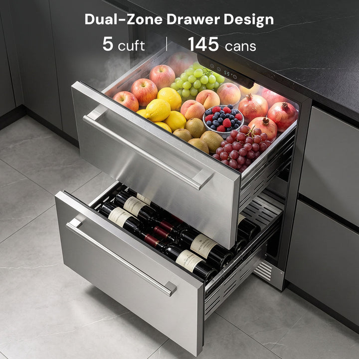 Under Counter Refrigerator, 24 Inch Double Drawer Beverage Fridge F58145 - Kismile
