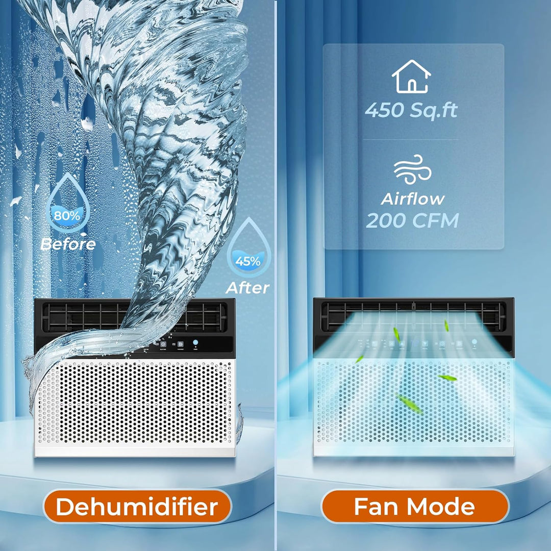 Window Air Conditioner 12,000 BTU, 6 in 1 U Shaped Window AC unit with Remote Control A5408W-12K - Kismile