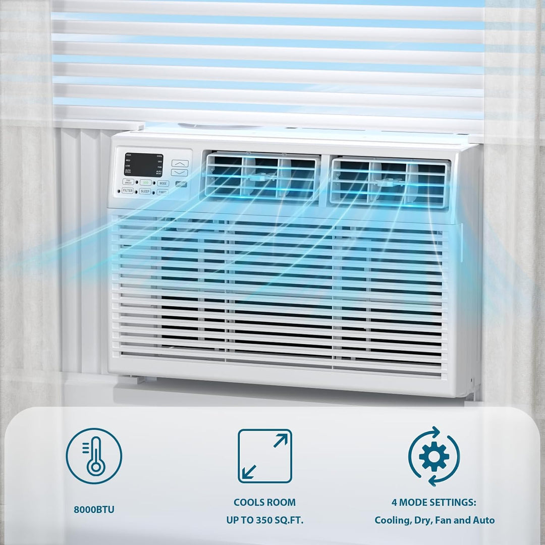 Window Air Conditioner, 8000BTU, 24H Timer, Remote Control A8502W - Kismile