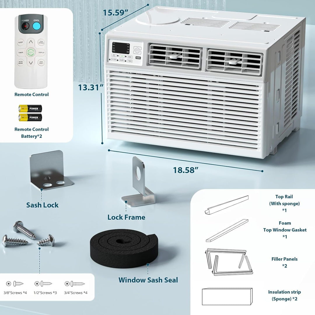 Window Air Conditioner, 8000BTU, 24H Timer, Remote Control A8502W - Kismile