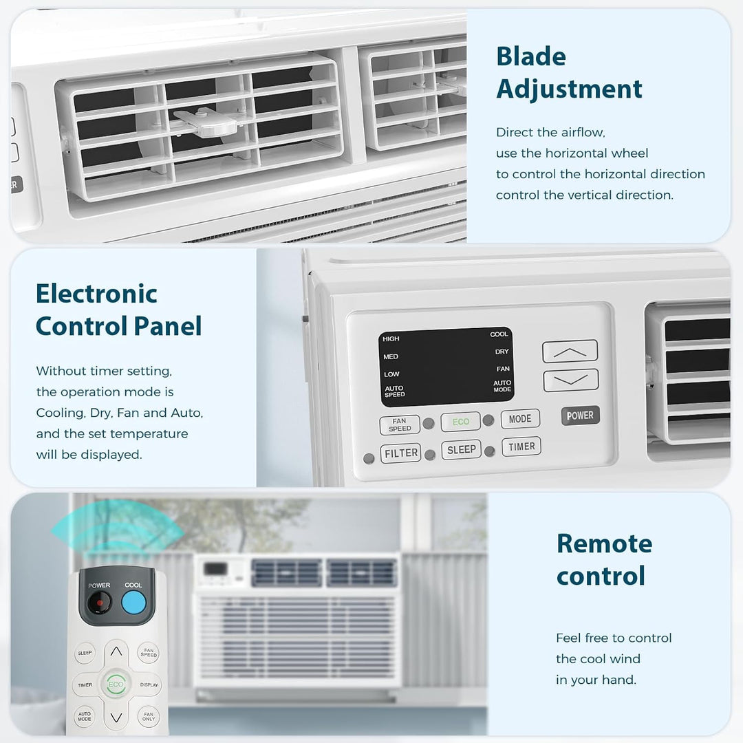 Window Air Conditioner, 8000BTU, 24H Timer, Remote Control A8502W - Kismile