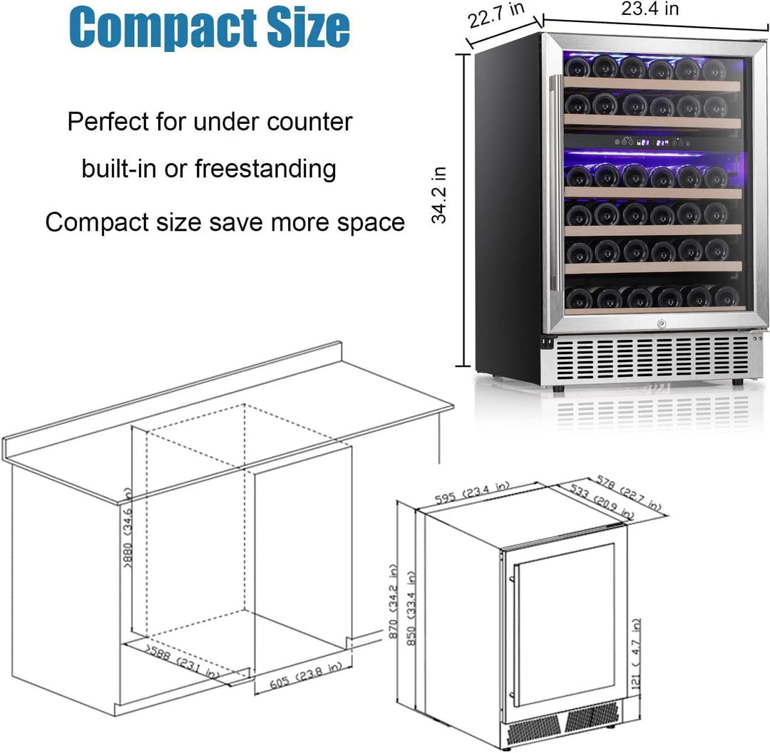 24 Inch Wooden Shelves Beverage Refrigerator Built-in Wine Cooler - Kismile