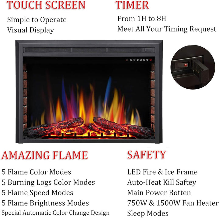 39 Inch Electric Fireplace Insert Adjuatble Flame Colors - Kismile