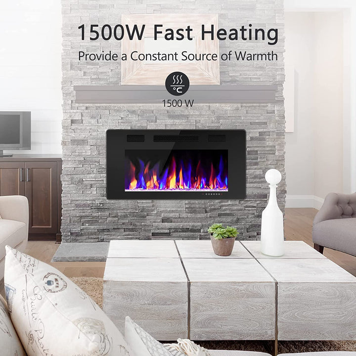 42 Inch Electric Fireplace Recessed and Wall Mounted,750-1500W - Kismile