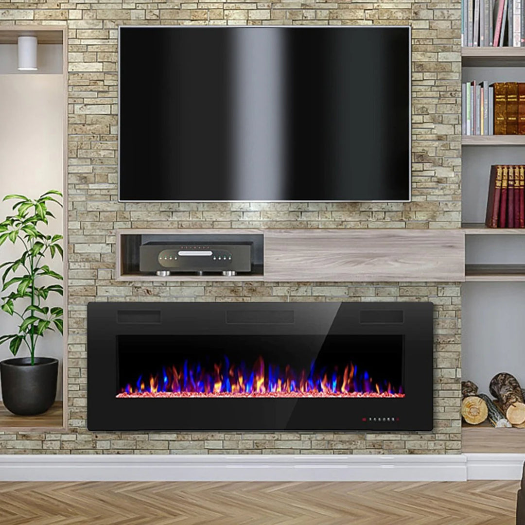 60 Inch Electric Fireplace Recessed and Wall Mounted,750-1500W - Kismile
