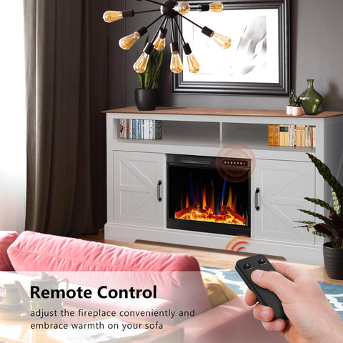 60''Fireplace TV Stand with Freestanding Electric Fireplace&Wooden Storage Cabinet M2301 - Kismile