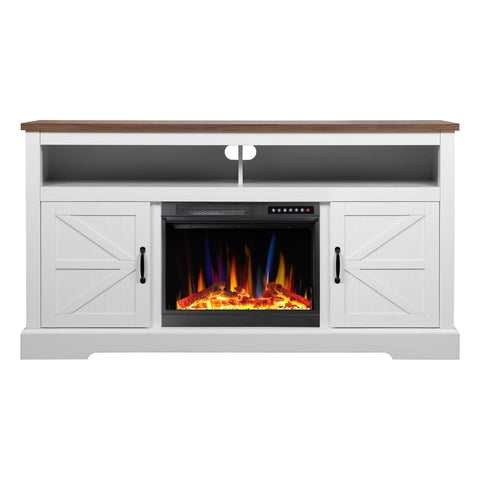 60''Fireplace TV Stand with Freestanding Electric Fireplace&Wooden Storage Cabinet M2301 - Kismile