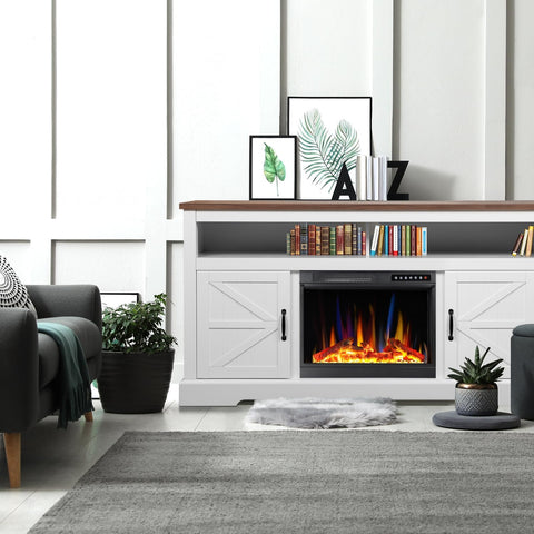 60''Fireplace TV Stand with Freestanding Electric Fireplace&Wooden Storage Cabinet M2301 - Kismile