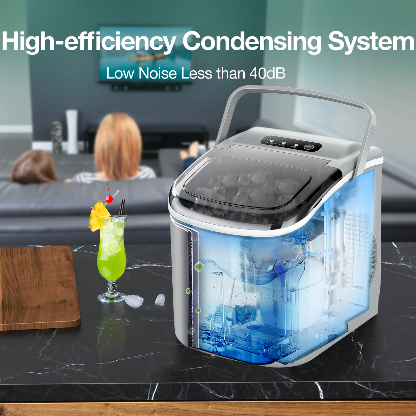 Countertop Ice Maker Portable Ice Machine with Handle,Self-Cleaning Ice Makers, 26Lbs/24H, 9 Ice Cubes Ready in 6 Mins for Home Kitchen Bar Party - Kismile Countertop Ice Maker Portable Ice Machine with Handle,Self-Cleaning Ice Makers, 26Lbs/24H, 9 Ice Cubes Ready in 6 Mins for Home Kitchen Bar Party - Kismile