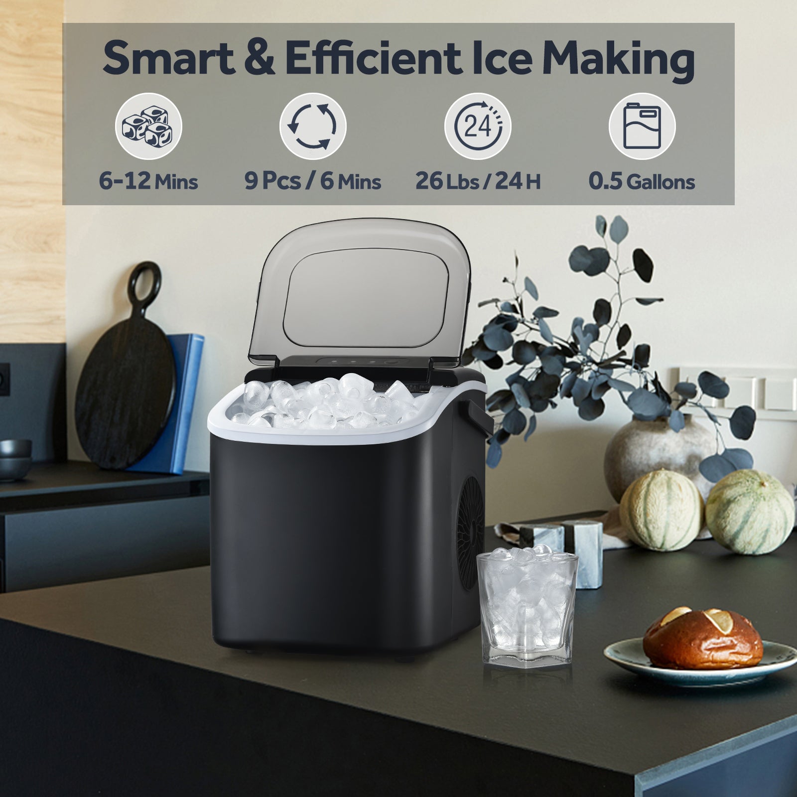 Countertop Ice Maker Portable Ice Machine with Handle,Self