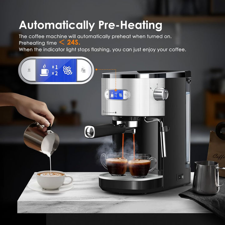 Espresso Machines 20 Bar Fast Heating Automatic Cappuccino Coffee Maker with Foaming Milk Frother Wand CM8054 - Kismile