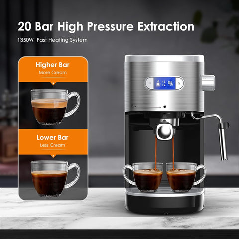Espresso Machines 20 Bar Fast Heating Automatic Cappuccino Coffee Maker with Foaming Milk Frother Wand CM8054 - Kismile