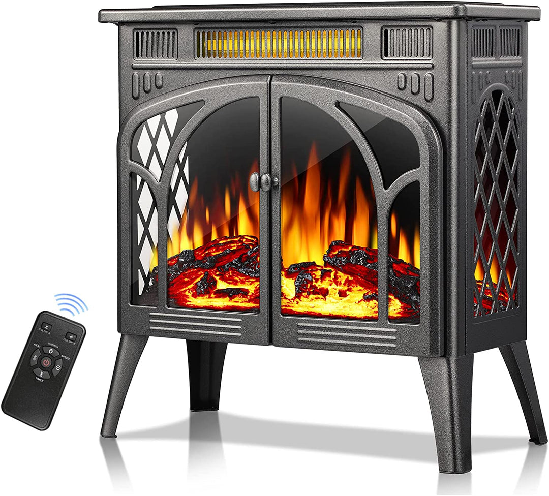 Kismile 25 Inches 3D Infrared Free Standing Electric Fireplace Stove Grey - Kismile