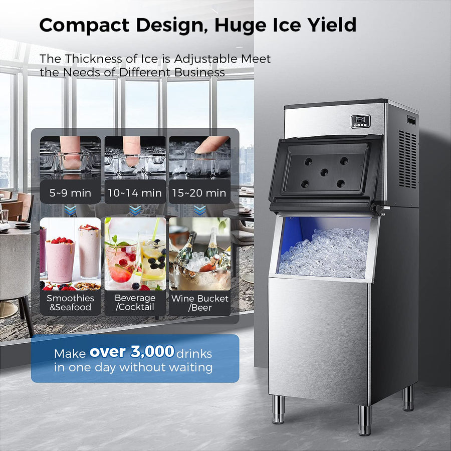 Commercial Ice Maker Machine with 200LBS Bin Kismile