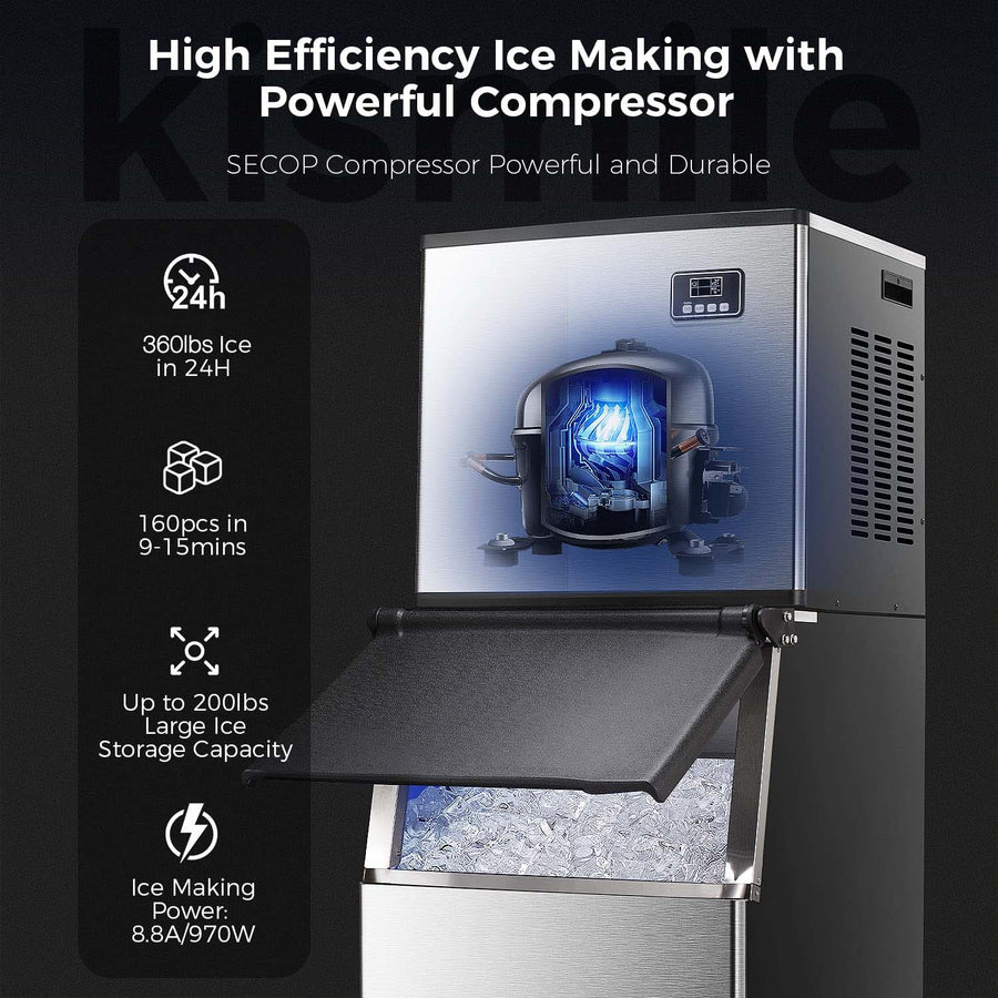 Commercial Ice Maker Machine with 200LBS Bin Kismile